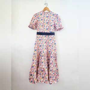 🌿 Boden Frill Neck Floral Midi Dress Milkshake Pink